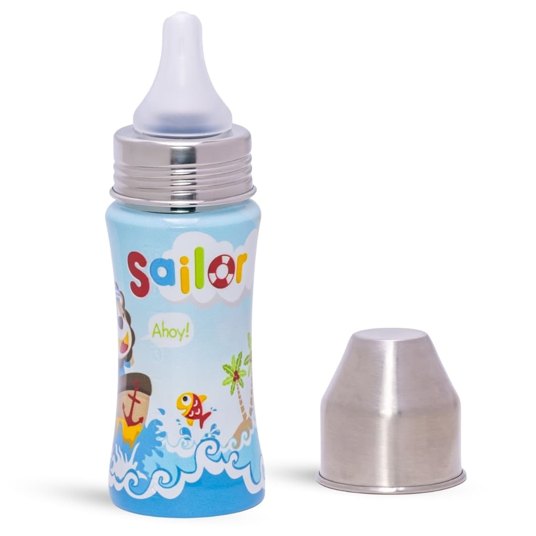 Adore SPRINT! Printed Stainless Steel Feeding Bottle with Premium Matte Anti-Colic Teat 250ml- Sailor