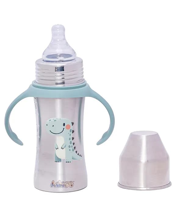 Adore Magnus! Premium Wideneck Stainless Steel Feeding Bottle with anti-colic teat and Handle 250ml - Green