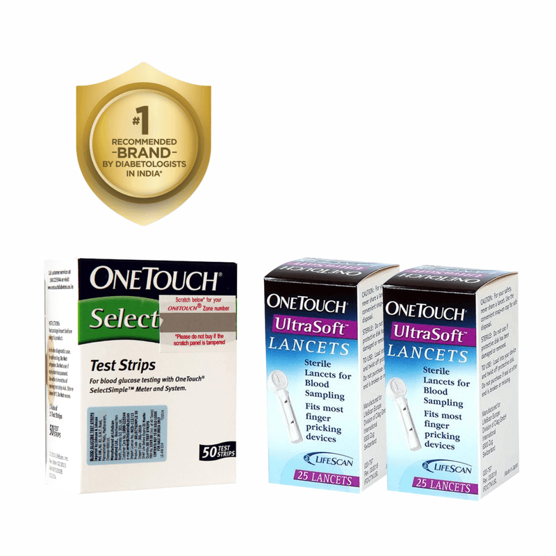 OneTouch Select Test Strips | Pack of 50 Strips with 50 OneTouch Ultrasoft Lancets | Blood Sugar Test Machine Testing Strips | Global Iconic Brand | For use with OneTouch Select Simple Glucometer