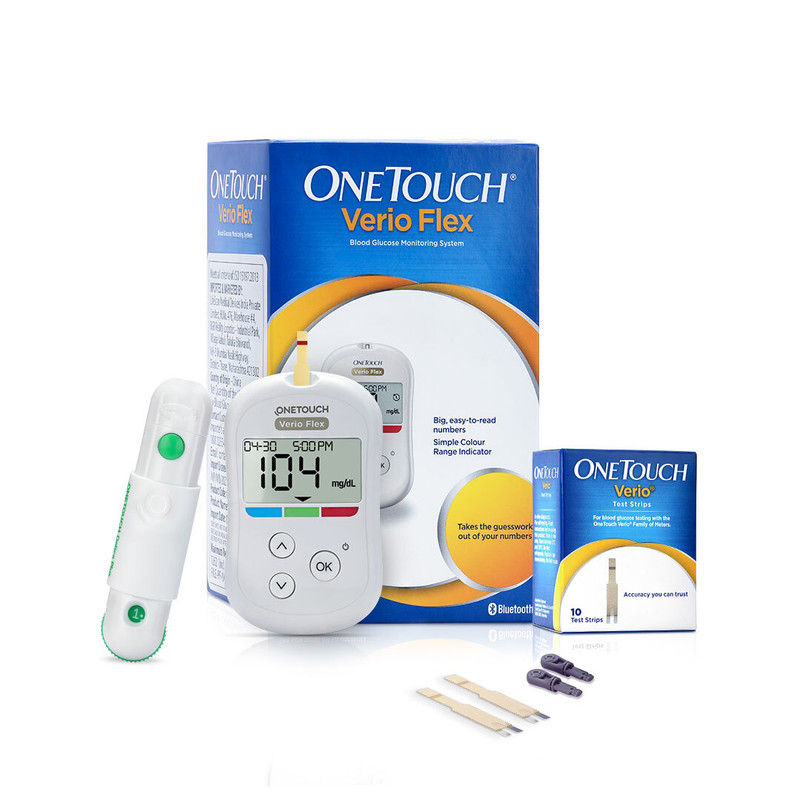 OneTouch Verio Flex® glucometer machine | Sync your results with OneTouch Reveal mobile app| Simple & accurate testing of blood sugar levels at home | Global Iconic Brand | FREE 10 Test Strips + 10 Sterile Lancets + 1 Lancing device