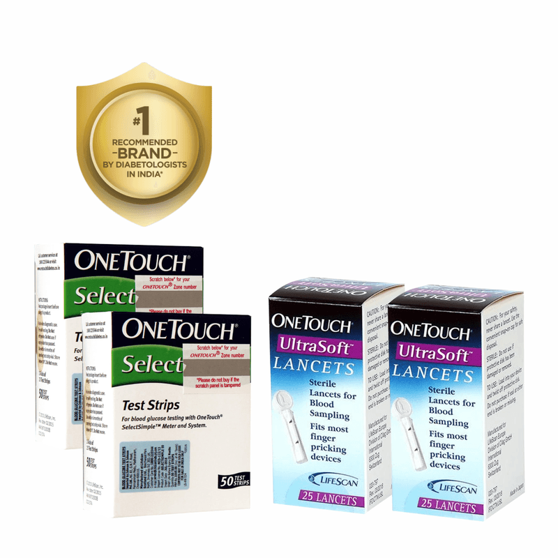 OneTouch Select Test Strips | Pack of 100 Strips with 50 OneTouch Ultrasoft Lancets | Blood Sugar Test Machine Testing Strips | Global Iconic Brand | For use with OneTouch Select Simple Glucometer