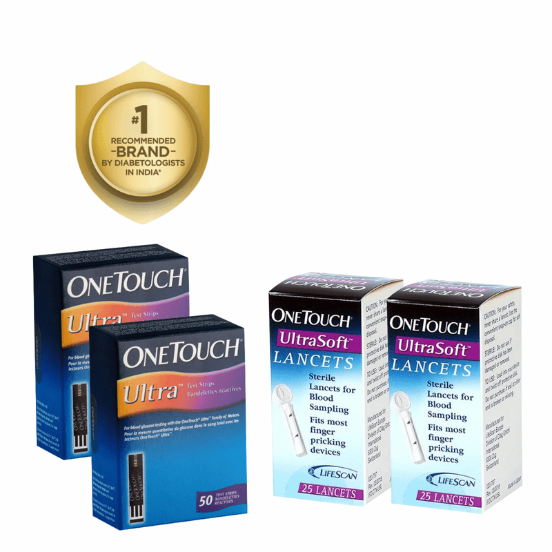 OneTouch Ultra Test Strips | Pack of 100 Test Strips with 50 OneTouch Ultrasoft Lancets | Blood Sugar Test Machine Testing Strips | Global Iconic Brand | For use with OneTouch Ultra 2 Glucometer & OneTouch Ultra Easy Glucometer