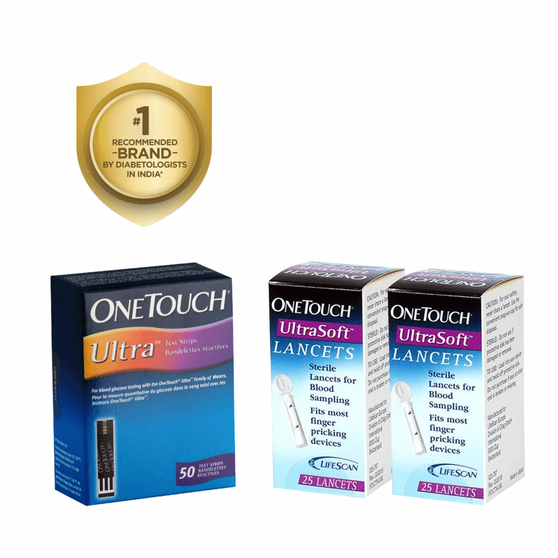 OneTouch Ultra Test Strips | Pack of 50 Test Strips with 50 OneTouch Ultrasoft Lancets | Blood Sugar Test Machine Testing Strips | Global Iconic Brand | For use with OneTouch Ultra 2 Glucometer & OneTouch Ultra Easy Glucometer