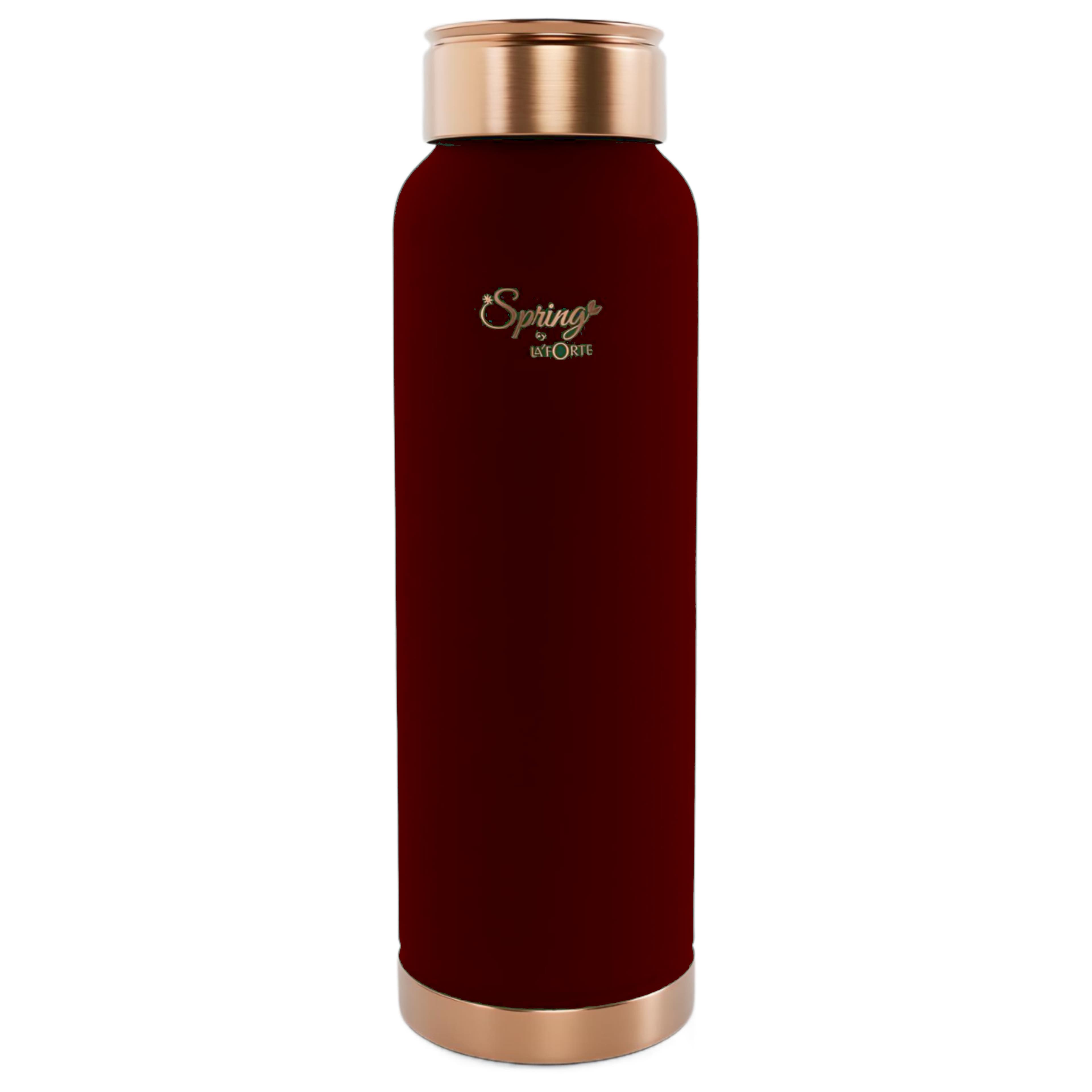 LA FORTE Pure Copper Water Bottle with Leak Proof Lid, Premium Silicone Coating (1000 Ml) Maroon