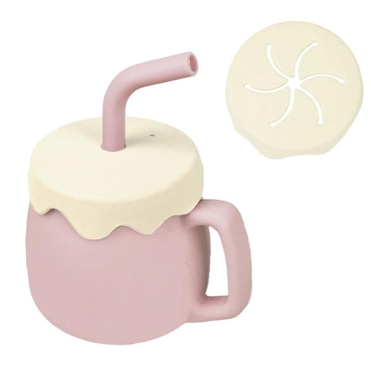 Adore ZEST 2 in 1 Silicone Sip n Snack Sippy Cup with Straw - Silicone Straw Cup for Toddler - Baby Snack Cups with Straw & Lid - 180 ml (Baby Pink)