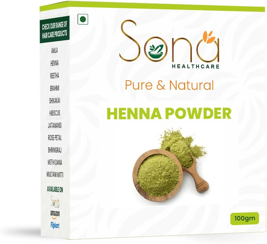 Sona Healthcare100% Pure Henna Powder for Hair Colour (Mehandi) | for Hair, Hands & Feet (100g)
