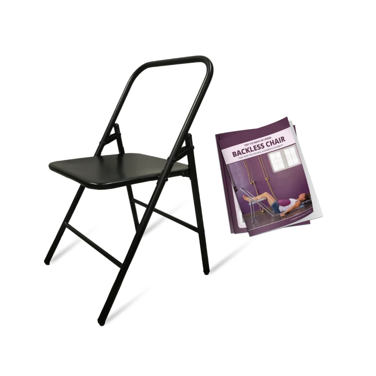 Friends Of Meditation Iyengar Yoga Chair | Backless Yoga Chair for Holding, Alignment, Flexibility | Capacity: 100kg | Includes Yoga Book (112 Ways of Using The Chair) (Black)