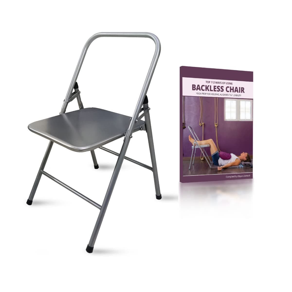 Friends Of Meditation Iyengar Yoga Chair | Backless Yoga Chair for Holding, Alignment, Flexibility | Capacity: 100kg | Includes Yoga Book (112 Ways of Using The Chair) (Silver)