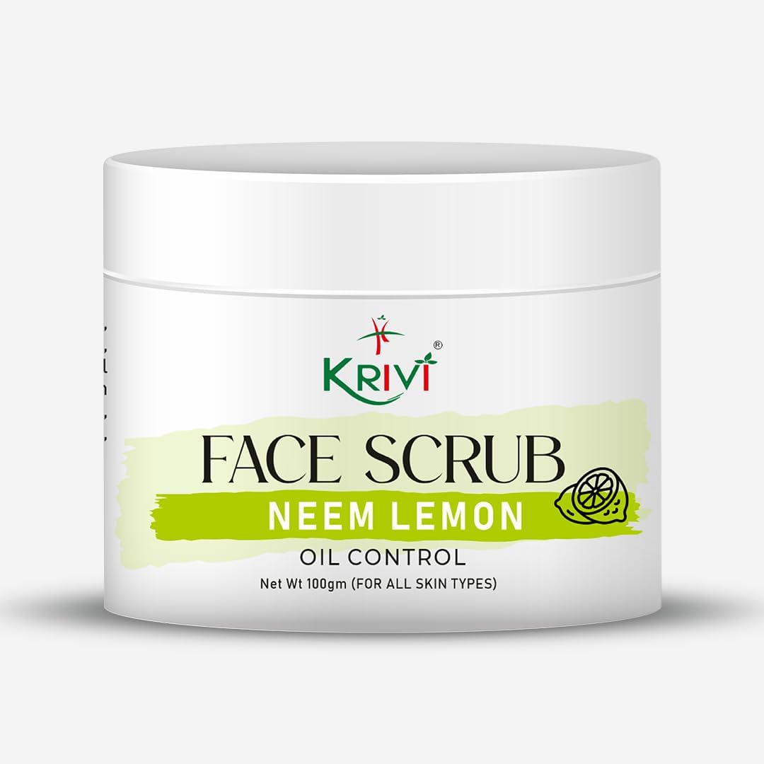 Krivi Neem Lemon Tan Removal Face Scrub (100Gm) | Exfoliate Scrub | Blackhead Remover, Whitehead Remover, Dead Skin Remover, Detan Pack | Face Scrub For Women & Men Â€¦