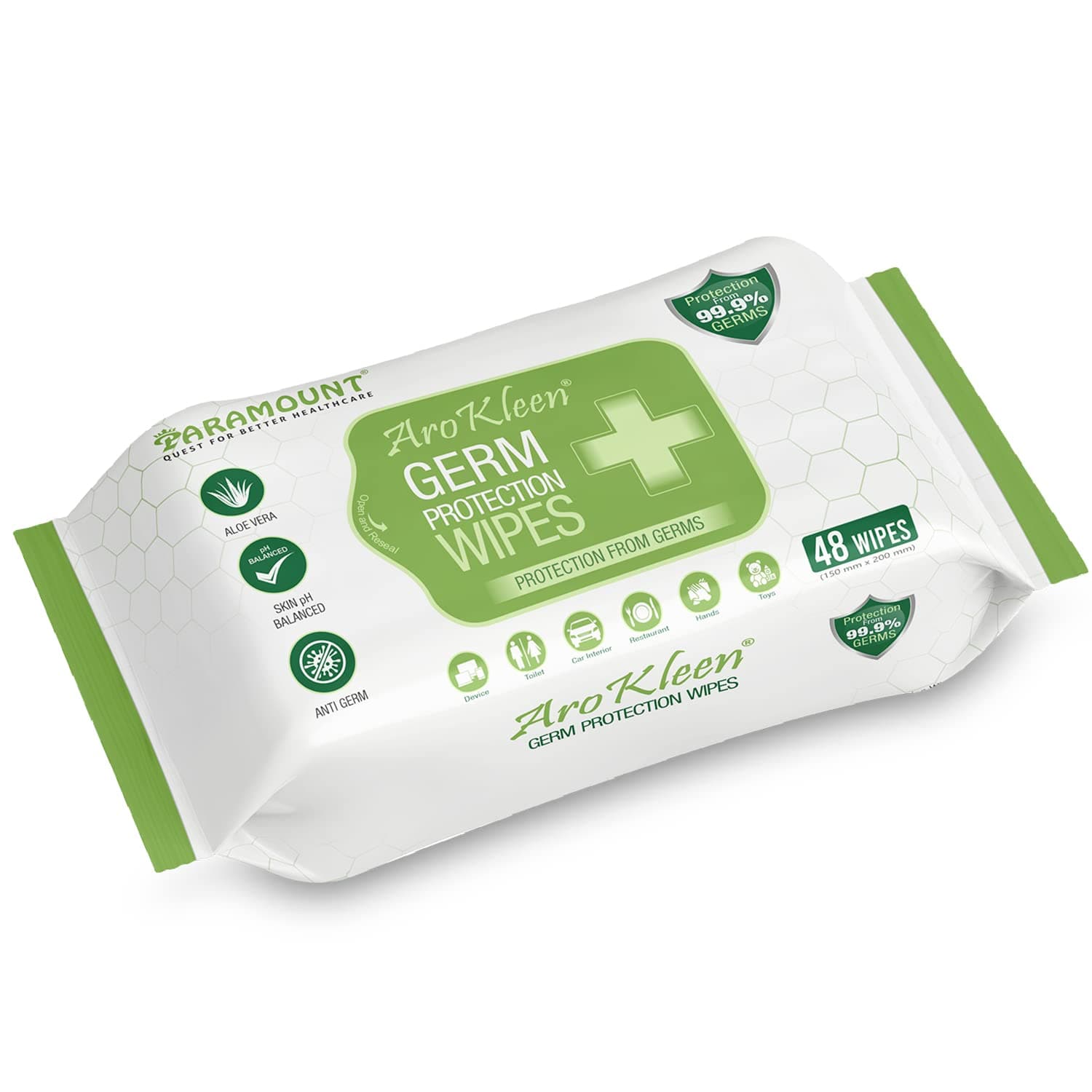 AROKLEEN 99.99% 48 Count Germ Protection Multipurpose Thick & Soft Wet Wipes, 100% Alcohol-Free, Disinfectant Sanitizer Wet Wipes for Skin & Surfaces, Aloe Vera Fragrance, Anti Germ Pack of 1