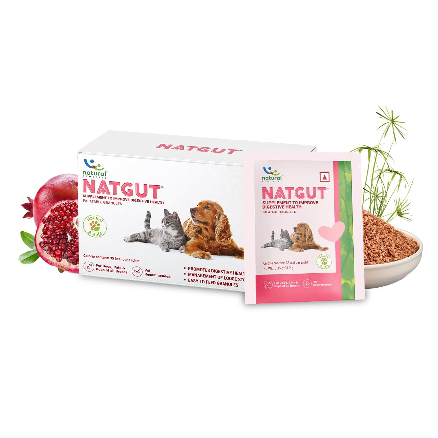 Natural Remedies Natgut Digestive Health Granule Supplement for Dogs, Cats and Puppies, Supports Gut Health - 30 Sachets