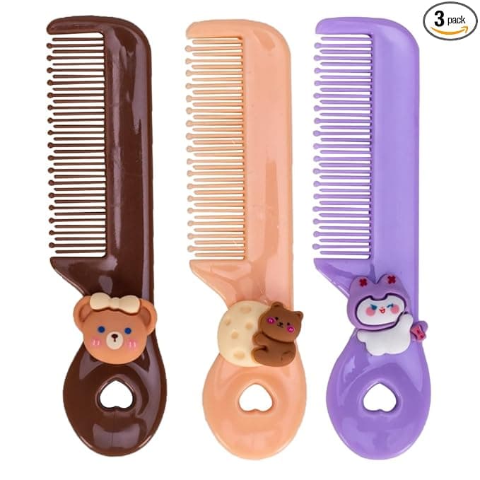 Adore Elfin Baby Hair Comb Set | Anti-knot Pain-Free Comb for Baby |Baby Comb for Wet, Dry, Curly Hairs Kids with Wide Tooth Comb - Pack of 3 (Combo 2)