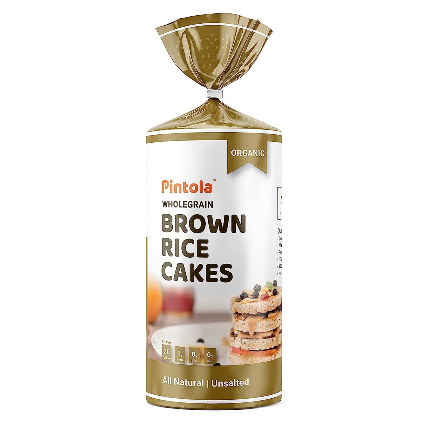 Pintola Organic Wholegrain Brown Rice Cakes - Multigrain (All Natural,Unsalted) (Pack of 1) 130 g | 9 Wholegrain | No Cholesterol | No Sugar/Salt | Soy and Yeast Free | Only 30 Calories Per Cake