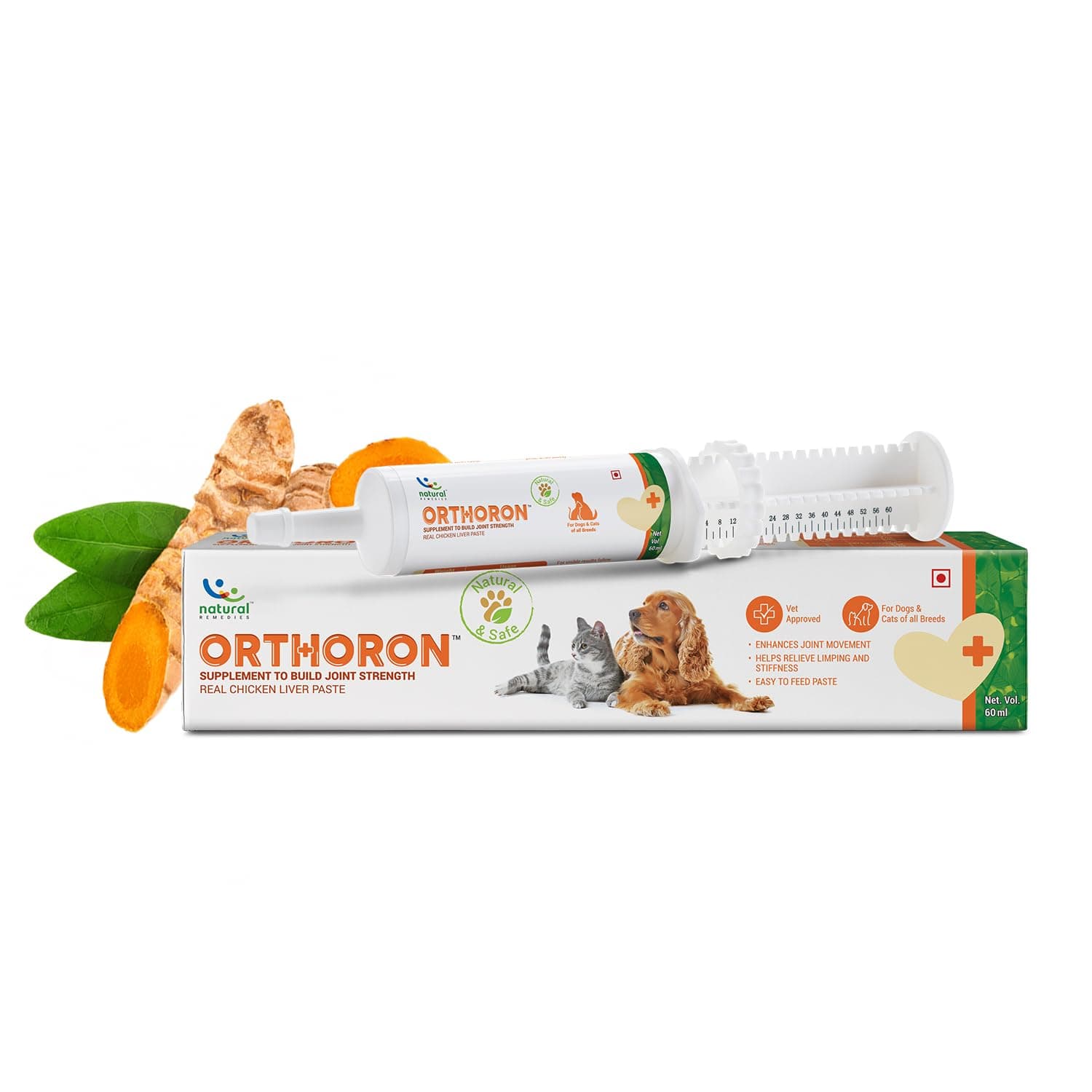 Natural Remedies Orthoron Joint Supplement for Dogs and Cats, Relieves Limping and Stiffness, Enhances Joint Movement, All-Natural & Safe, Easy Feed Paste, Real Chicken Liver, 60ml