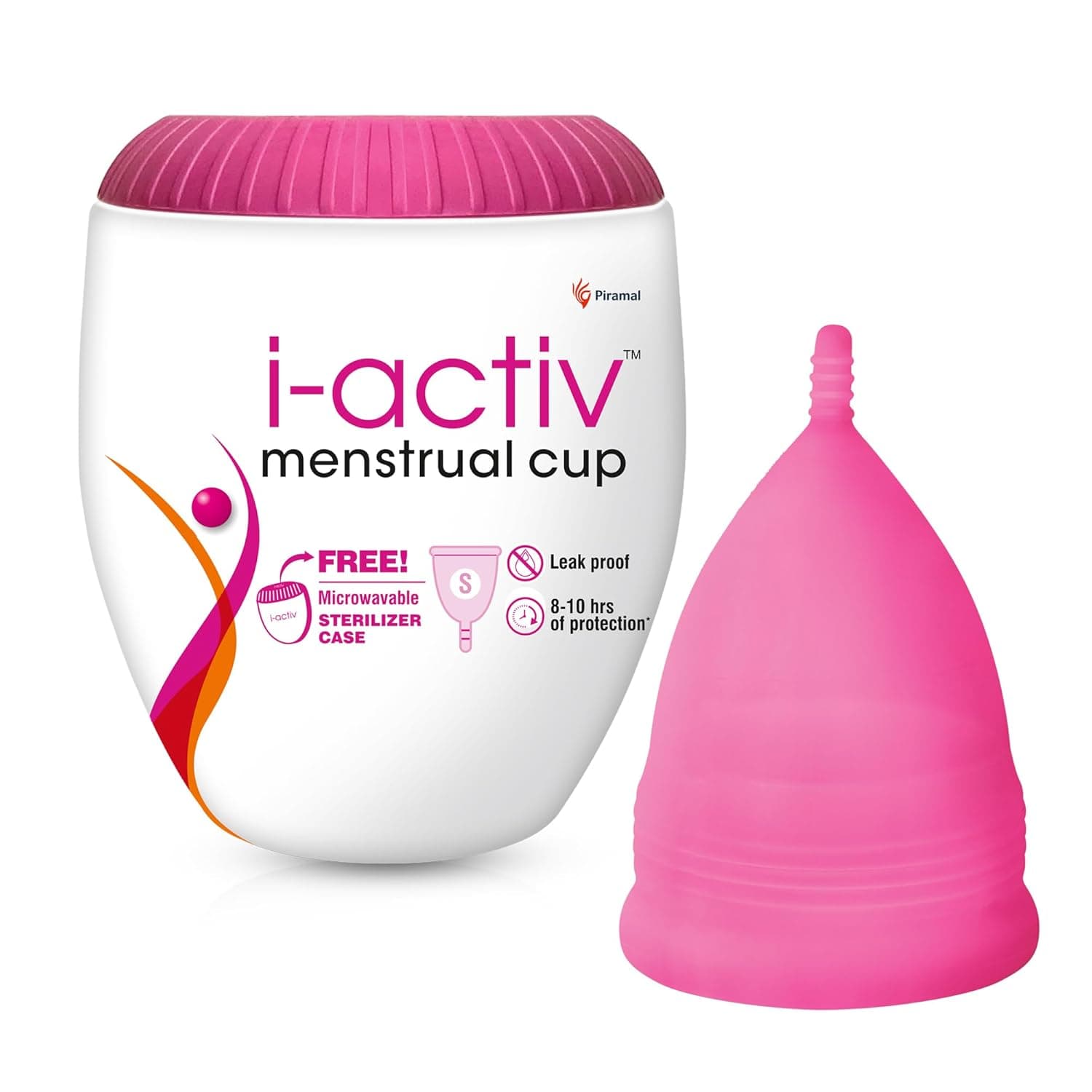 i-activ Menstrual Cup for Women with free sterilizer case | Rash-Free, Leak-Free & Ultra soft Cup with Pouch| 100% Medical Grade Silicone | 8-10 hrs protection | Large Size