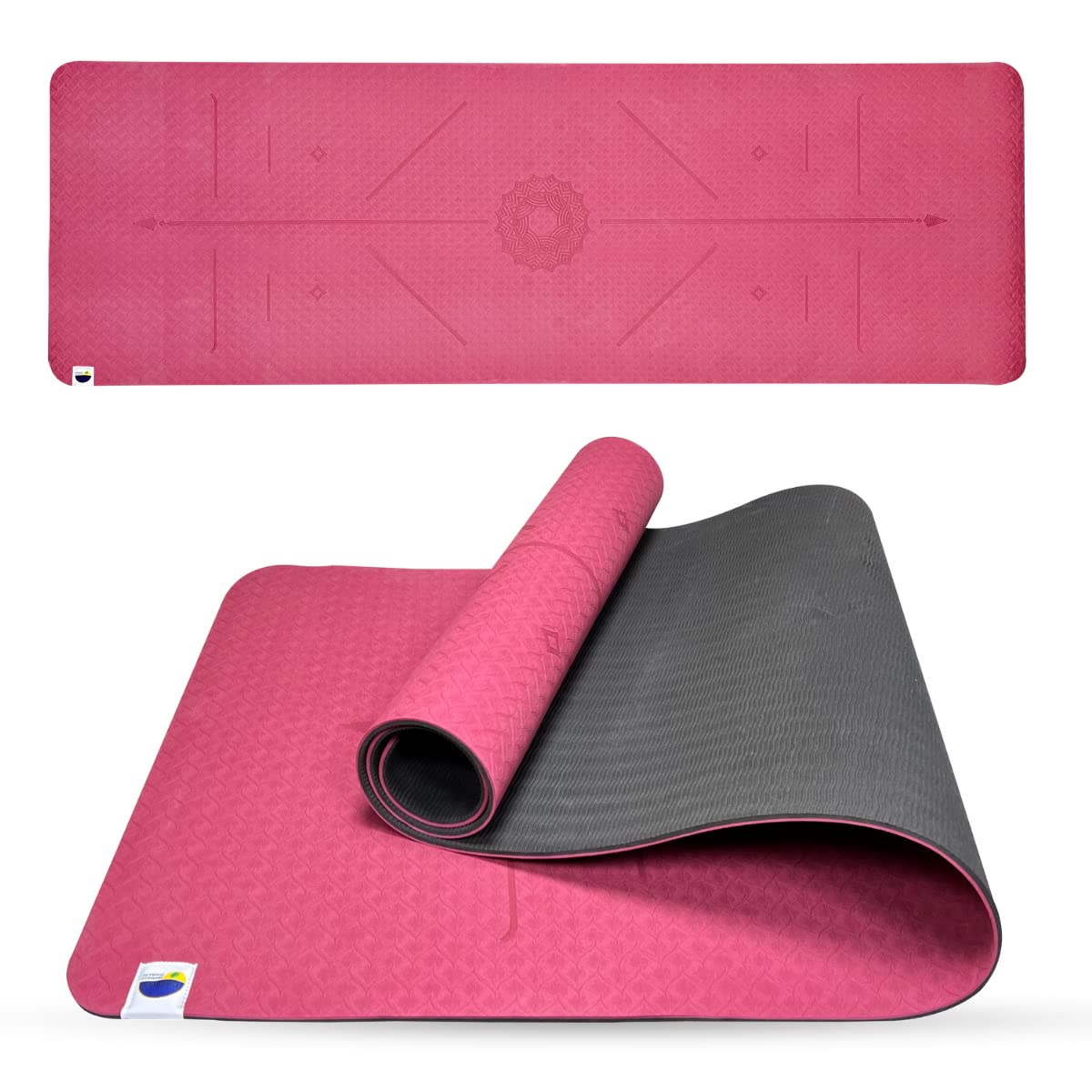 Friends of Meditation Yoga Mat - Premium TPE Yoga Mat with Body Alignment Lines Double-Sided Non Slip 6mm Exercise Mat for Men and Women 72”x24”