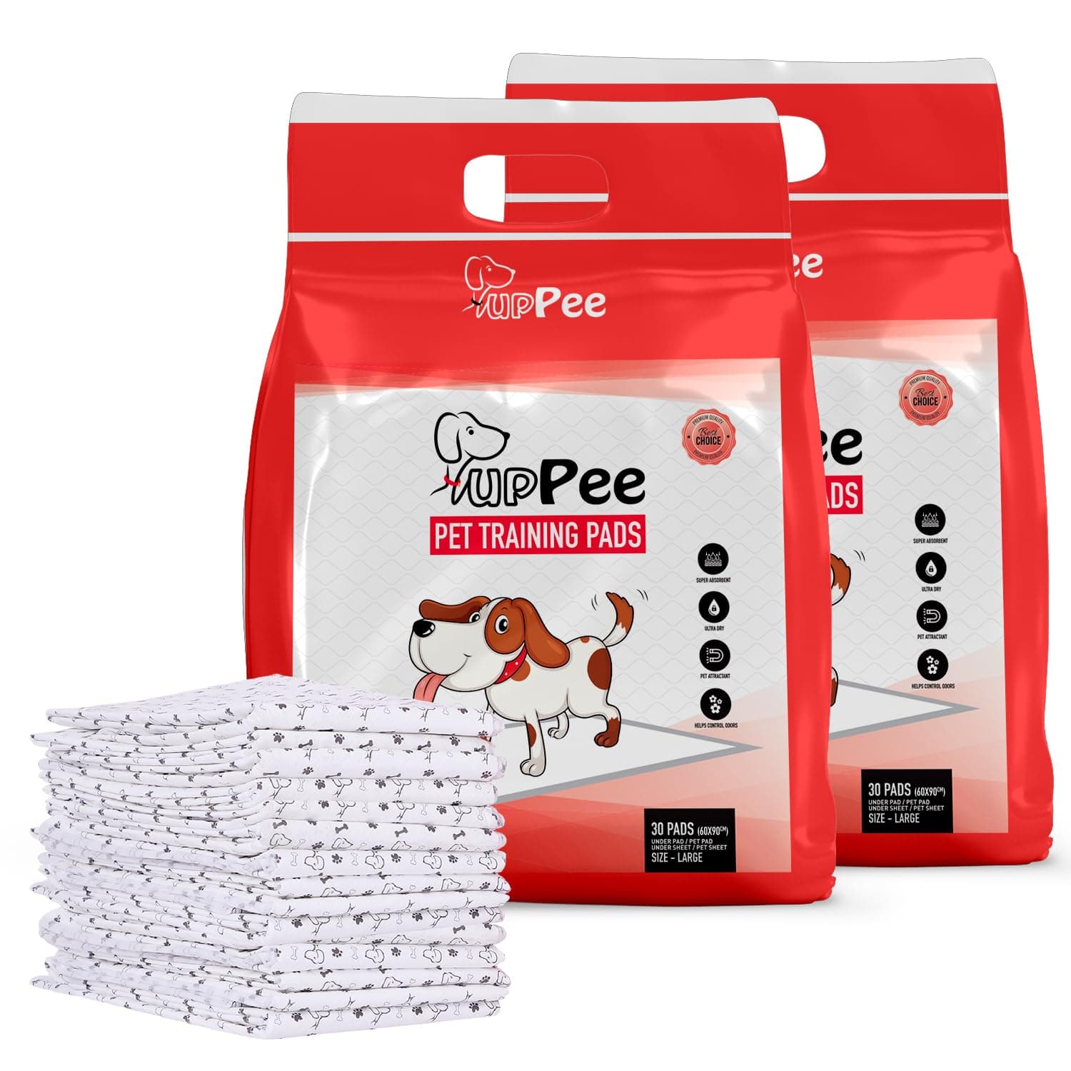 PUPPEE Training Pads With Super Absorbent | Waterproof | 4 Layered Leak Proof | POOP Training Pads | Potty Pads | Pet & Puppy Peeing Toilet Trainer | Non Slippery | Dog & Cat Toilet Trainer Mat - Size : 60X90CM ( EXTRA LARGE SIZE )- 60 COUNT