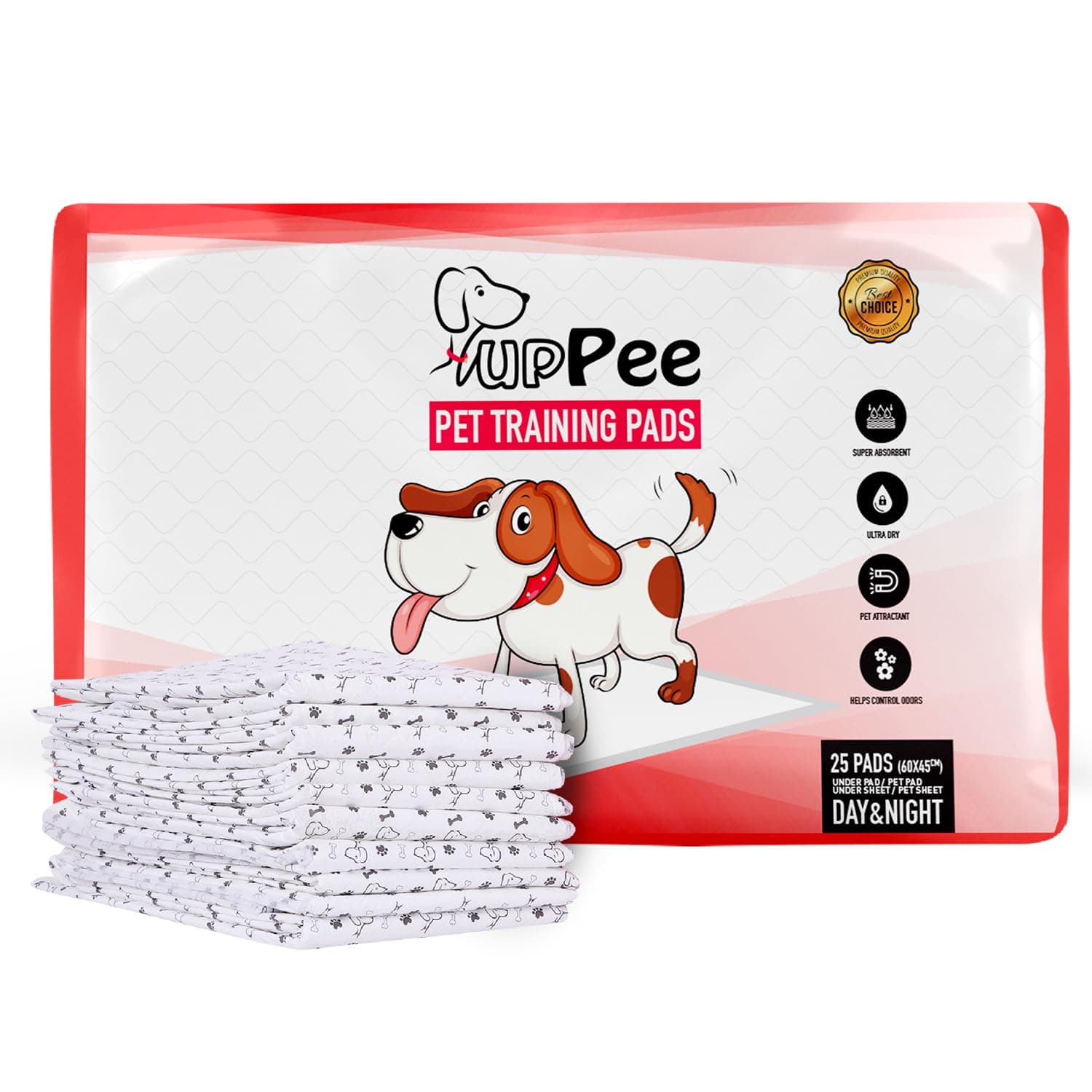 PUPPEE Pet Training Pads For Dogs, Cats, Puppies & Pets, Super Absorbent Urine Mats | Poop & Pee Trainer | Potty Pads, Pet & Puppy Peeing Toilet Trainer | 100% Water Proof & Non Slippery- 60X45CM ( Medium ) - 25 COUNT