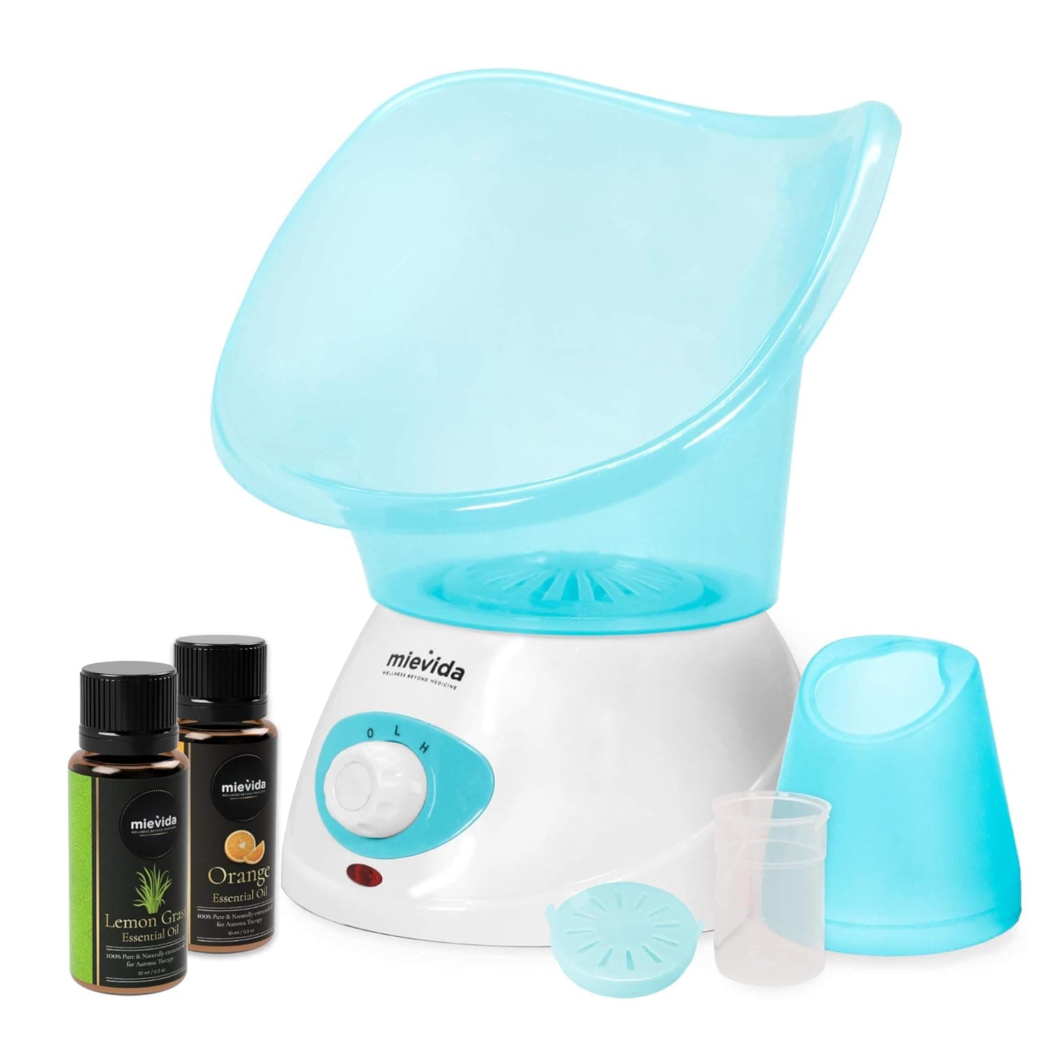 Mievida Steam Vaporizer and Facial Steamer With Two Level Heat Setting and Temperature Control System(Blue), Free Lemongrass and Orange Essential Oils
