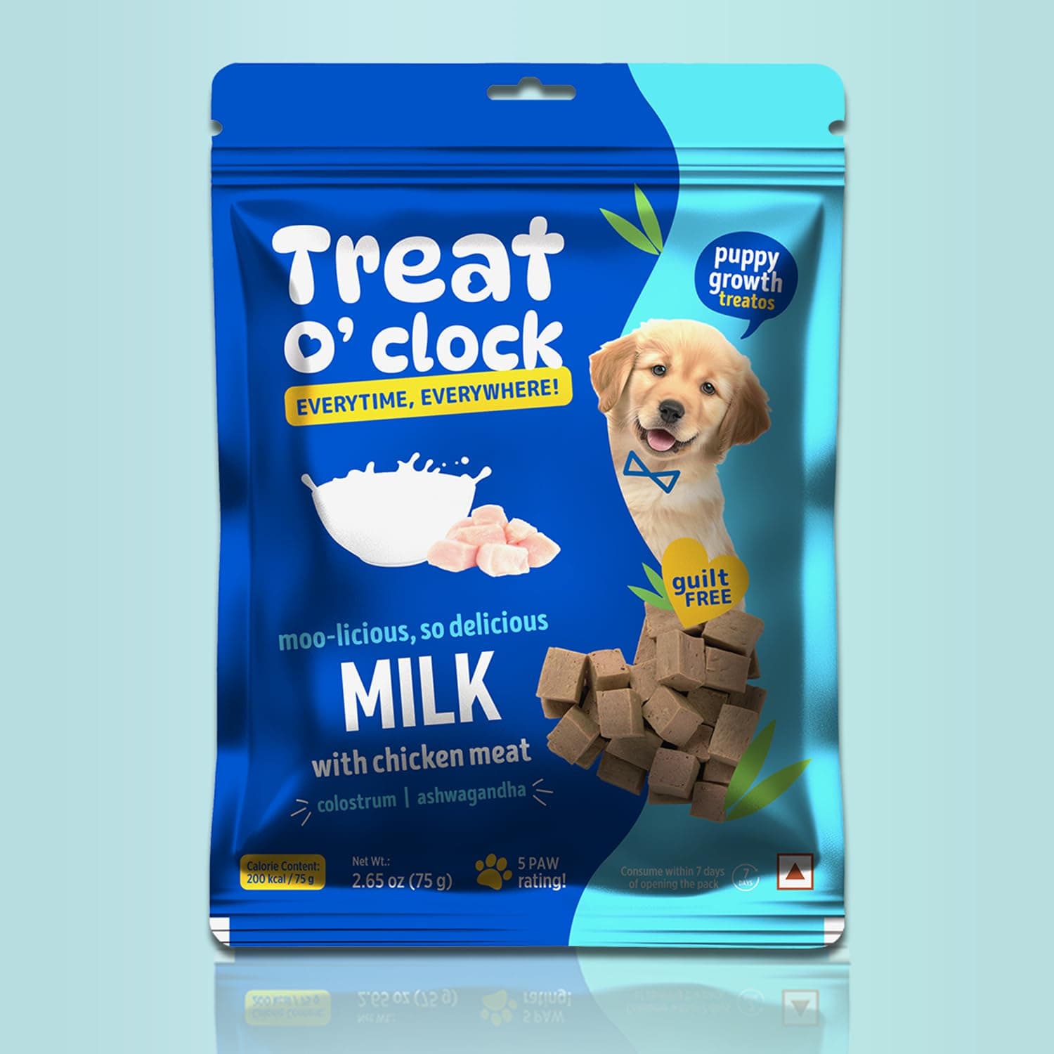 Natural Remedies Treat O'clock Milk with Chicken Meat Treats- 75 gm, Puppy Growth Food, Snacks, Chews, Sticks, Cubes for Dogs, Cats and Pups of All Breeds, Gluten Free with Colostrum and Ashwagandha