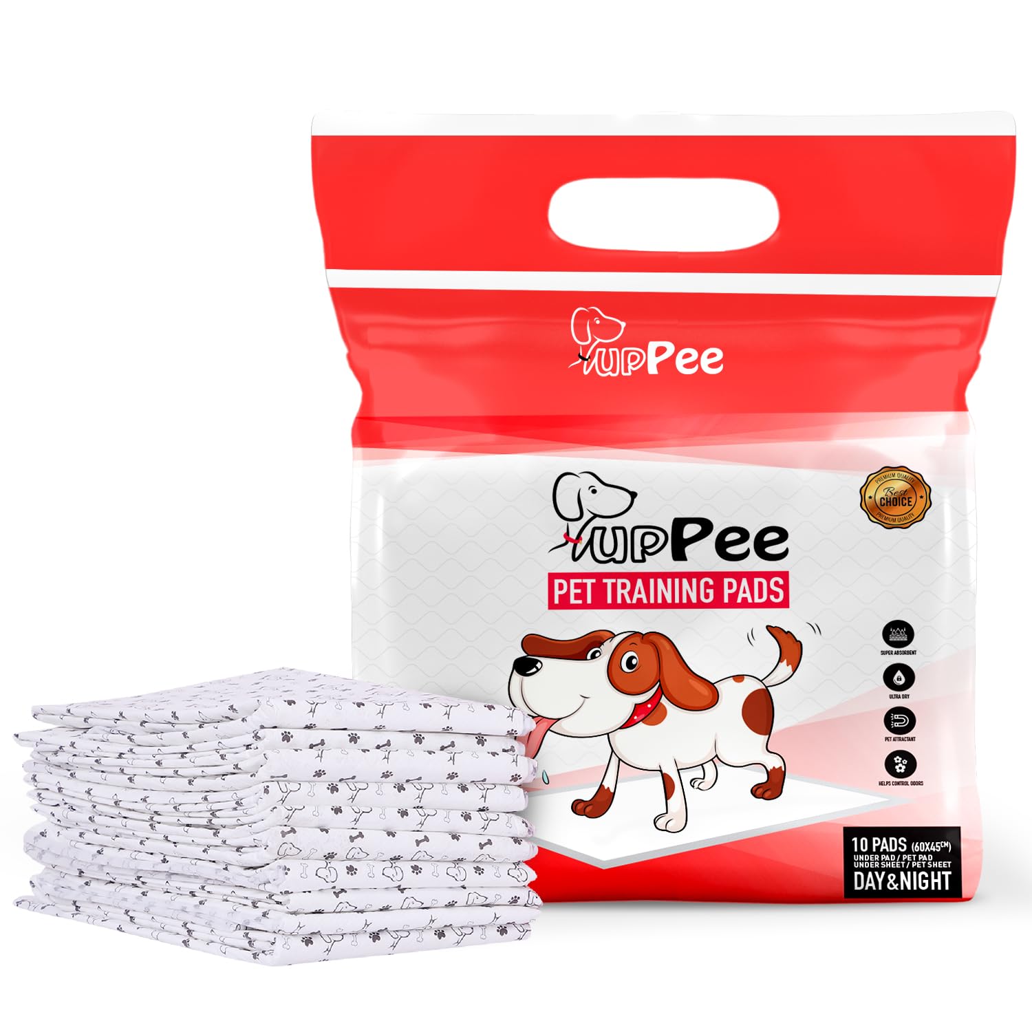 PUPPEE Pet Training Pads For Dogs, Cats, Puppies & Pets, Super Absorbent Urine Mats | Poop & Pee Trainer | Potty Pads, Pet & Puppy Peeing Toilet Trainer | 100% Water Proof & Non Slippery- 60X45CM ( Medium ) - 10 COUNT