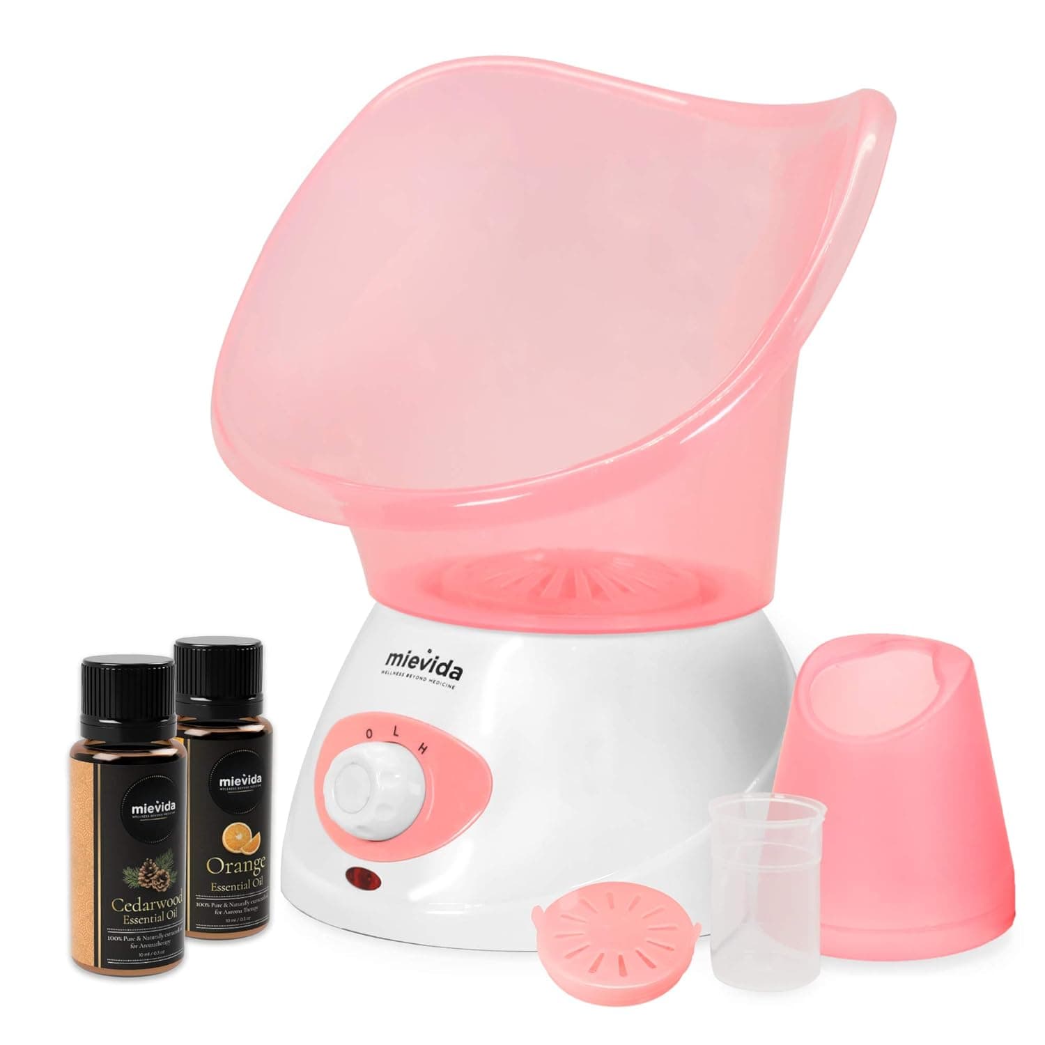 Mievida Steam Inhaler Vaporizer and Facial Steamer With Two Level Heat Setting and Temperature Control System (Pink), Free Cedarwood and Orange Essential oils