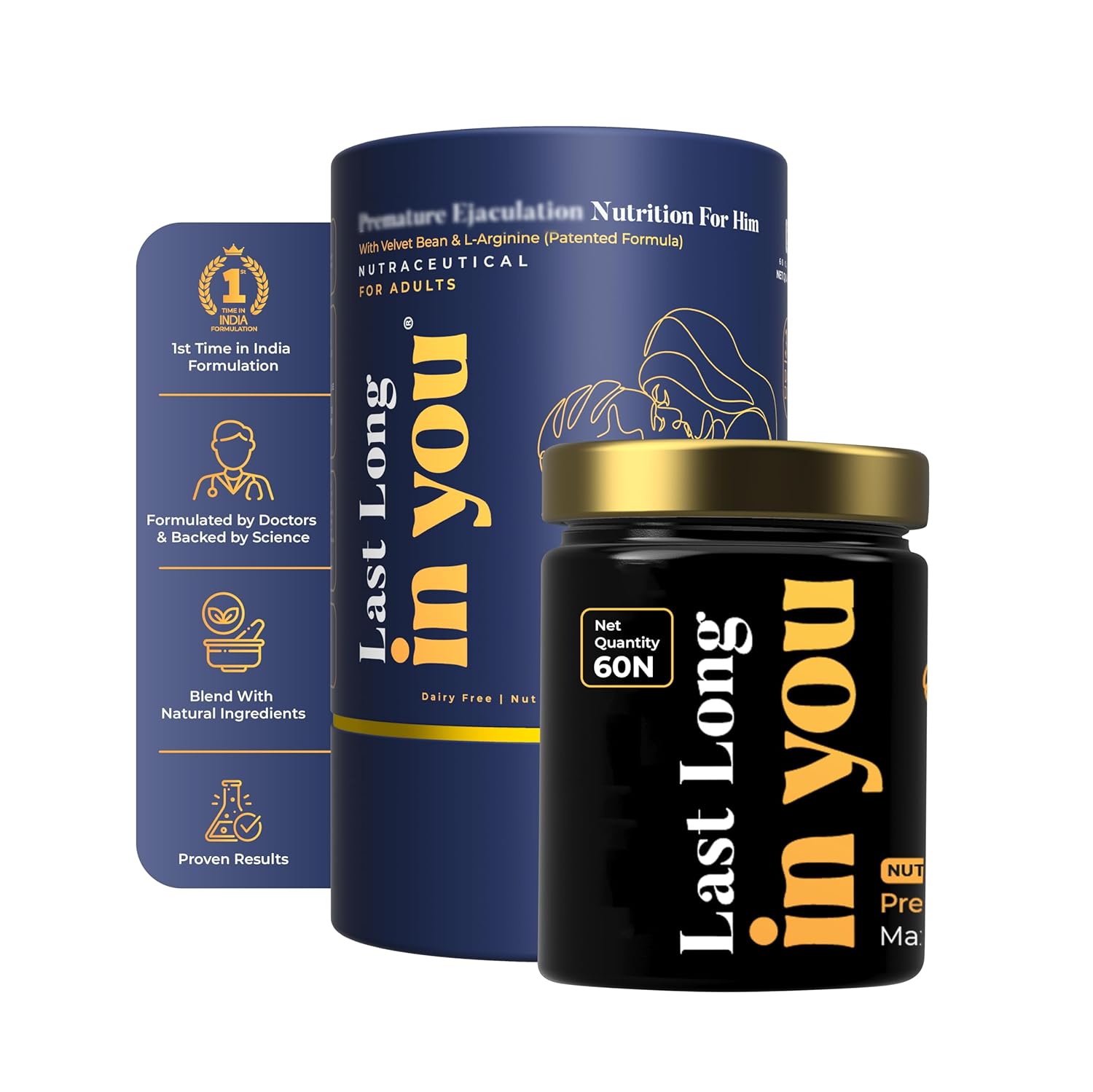 InYou | Performance Enhancement Supplement for Men | with Ashwagandha, L -Arginine, Fenugreek & Black Velvet Beans Extract (Patented | 1st time in India Formulation) - 60 Capsules 