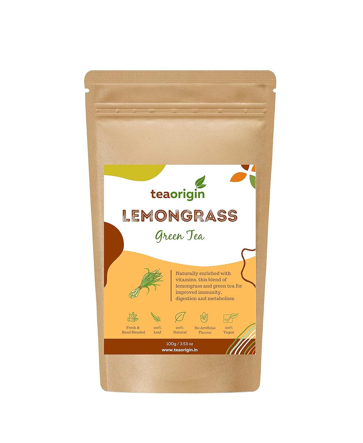 Tea Origin Lemongrass Green Tea | 100% Natural Ingredients | Green Tea Leaves & Lemongrass Leaves | Rich in Antioxidants, Helps in Weight Management, Promotes immunity | 100gm | Serves 50+ Cups