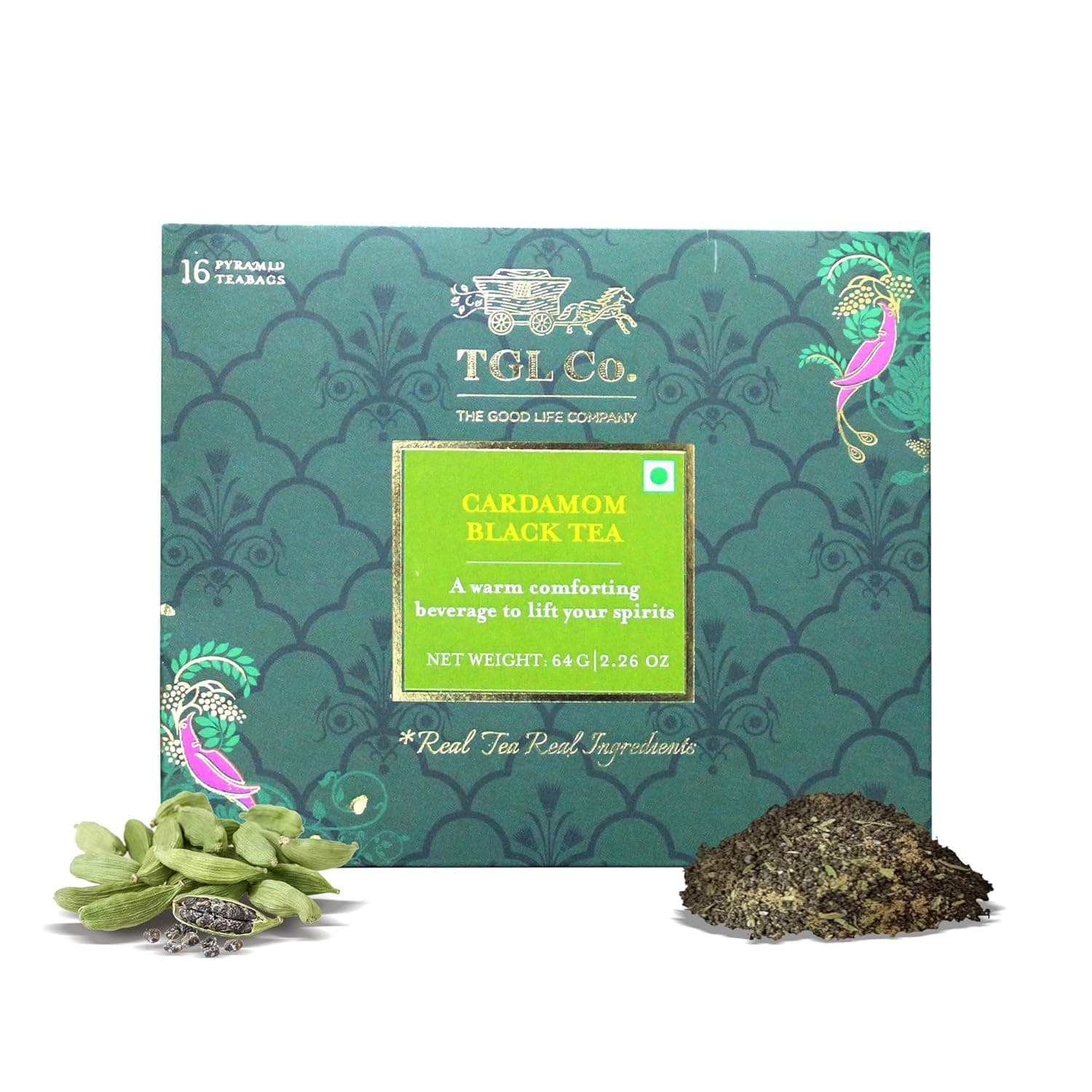 TGL Co. Cardamom Black Tea (16 Tea Bags) | Pure Cardamom Infused | No Artificial Flavors | Rich & Exquisite Tea Blend
