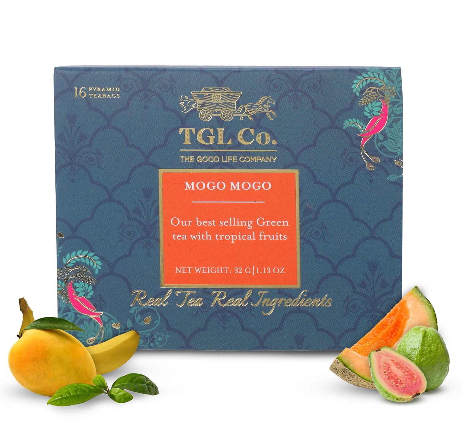 TGL Co. Mogo Mogo Green Tea (16 Tea Bags) | Real Fruits | Rich in Antioxidants | Refreshing & Soothing | No Artificial Flavors | Supports Digestion & Metabolism | Premium Loose Leaf Blend