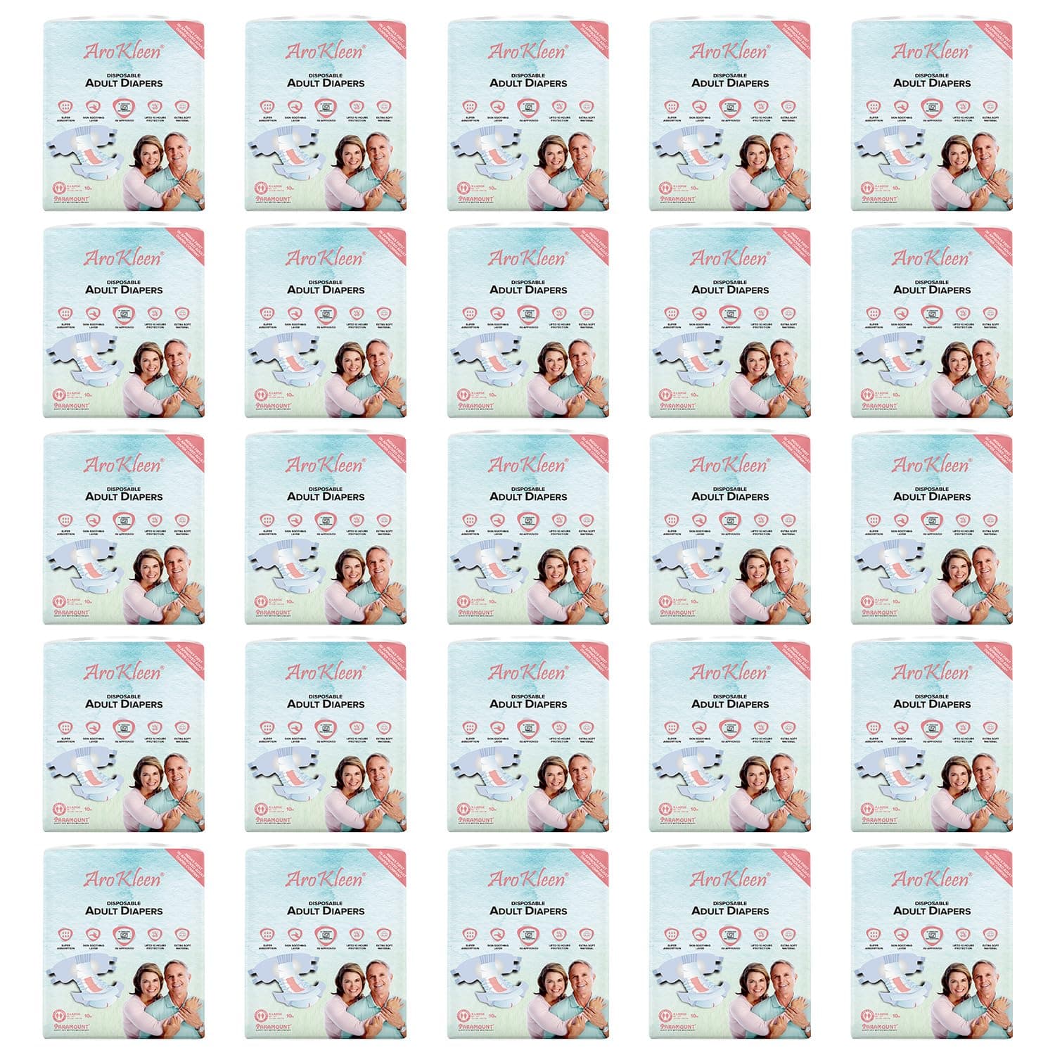 AroKleen (ISI CERTIFIED) Adult Diapers Tape Style | Extra Large (XL) Size, 250 Count, Waist Size (127-170cm | 50"-67" inches), Unisex, High Absorbency, Leak Proof, Overnight Protection, Odour lock, Anti-Bacterial Absorbent Core-Pack of 25