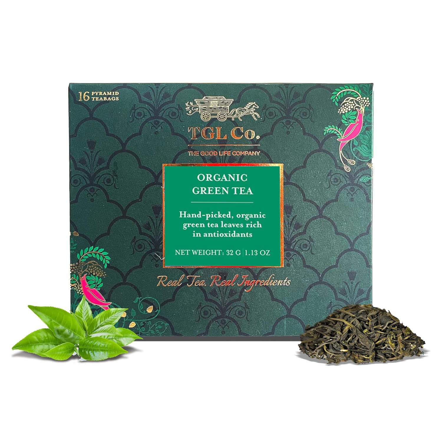 TGL Co. Organic Green Tea (16 Tea Bags) | Refreshing Aroma | Supports Blood Circulation | Aids Digestion | Rich in Antioxidants | Immunity Booster
