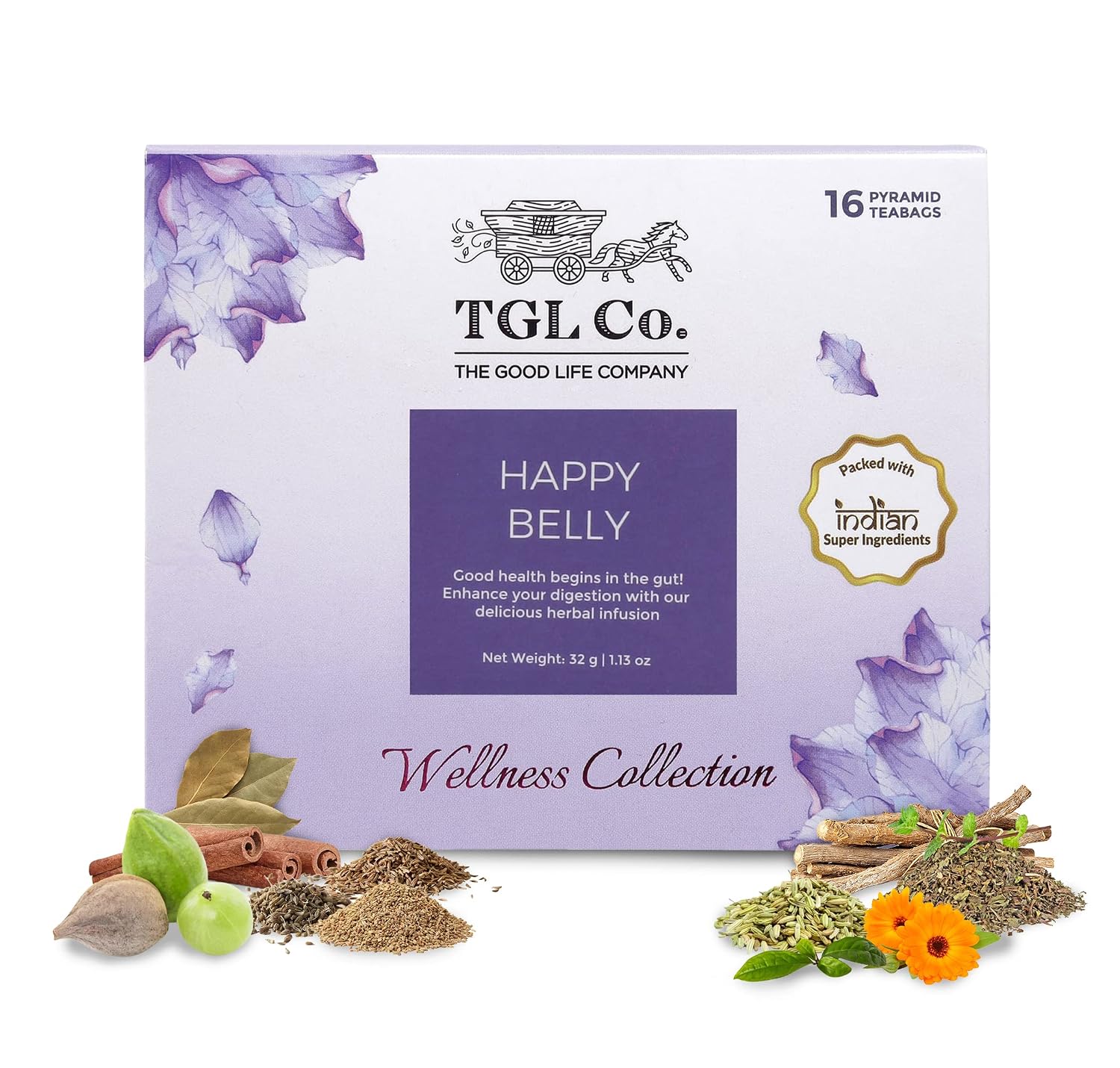 TGL Co. Happy Belly Green Tea (16 Tea Bags) | Supports Digestion | Reduces Bloating | Antioxidant-Rich | Refreshing & Detoxifying Blend