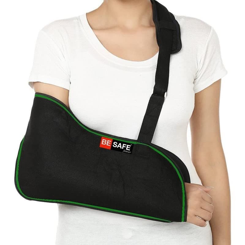 BE SAFE Forever Arm Sling Pouch Belt, Arm Brace Immobilizer with Elbow Support for Left/Right Hand Fracture, Sprain, Dislocation, and Pain Relief (M, Black)