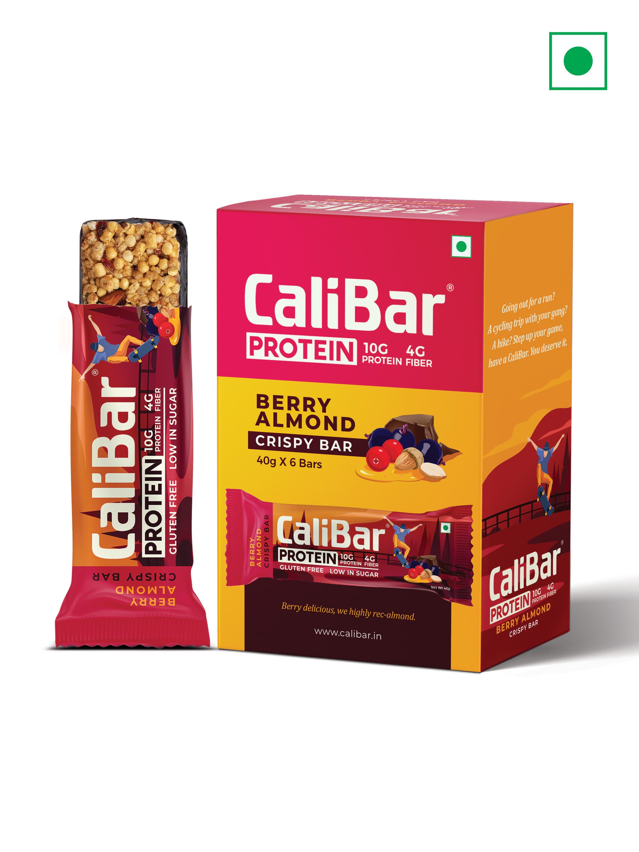 CaliBar 10g Protein Bar - Berry Almond Crispy bar (Pack of 6)