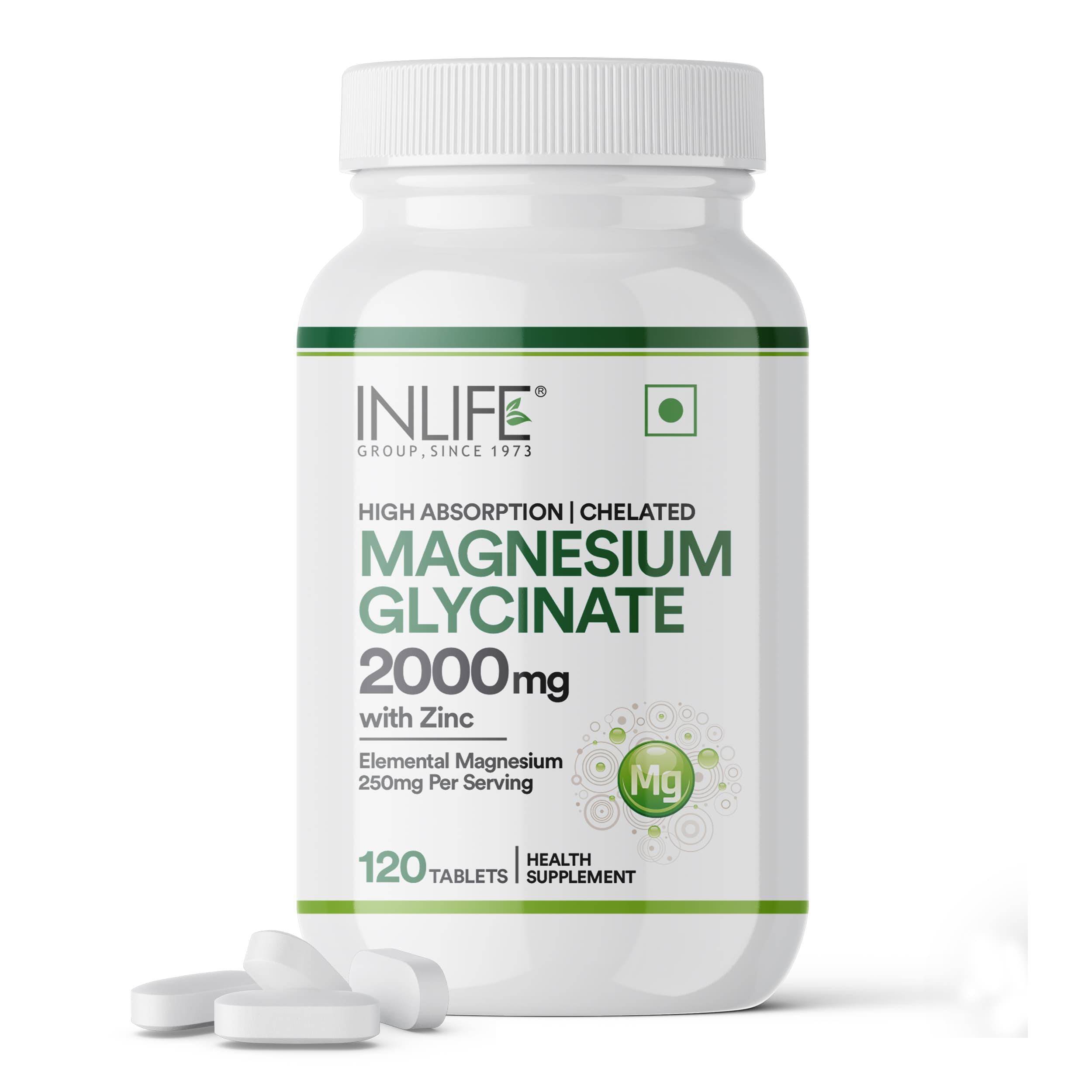 INLIFE Magnesium Glycinate with Zinc Picolinate Tablets 2000mg | Chelated High Absorption Magnesium Supplement For Men & Women | 120 Tablets