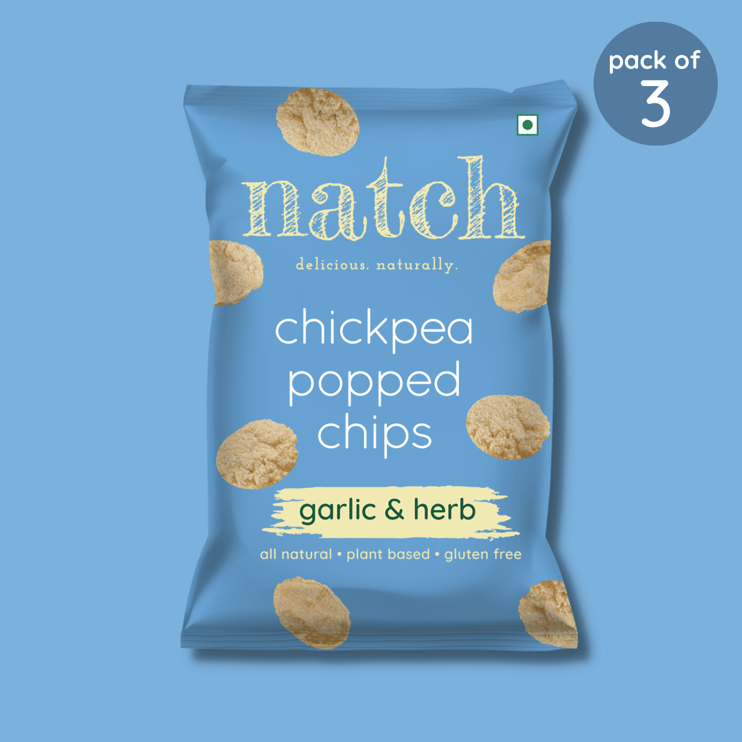 Chickpea Popped Chips - Garlic & Herb (pack of 3 - 55g)