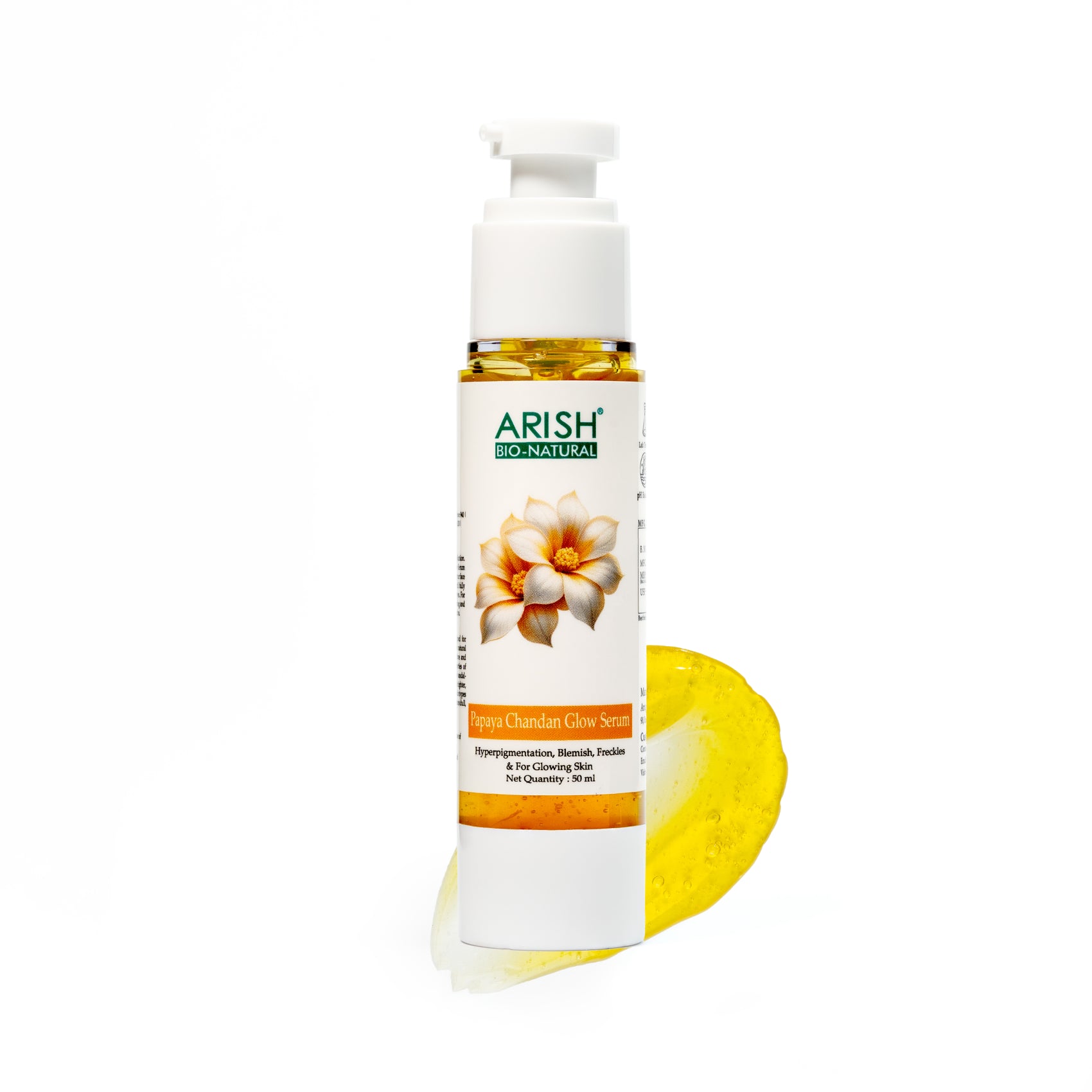ARISH BIO-NATURAL Papaya Chandan Glow Serum | Skin Brightening & Dark Spot Care | Herbal Face Serum for Even Skin Tone & Pigmentation | Lightweight, Non-Sticky Formula | 50 ml