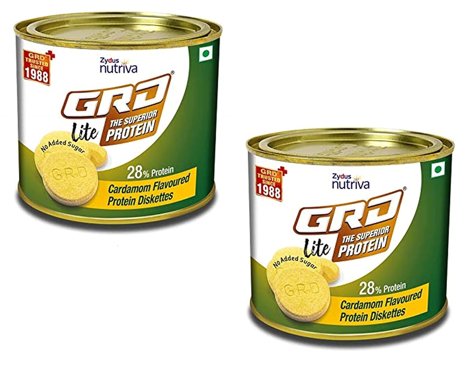 GRD Lite Superior Protein Diskettes, Tasty Sugarless Biscuits with Zero Cholesterol, 18 Essential Nutrients & 28% Protein for Muscle Growth and Good Health (250g) – Cardamom Flavour (Pack of 2)