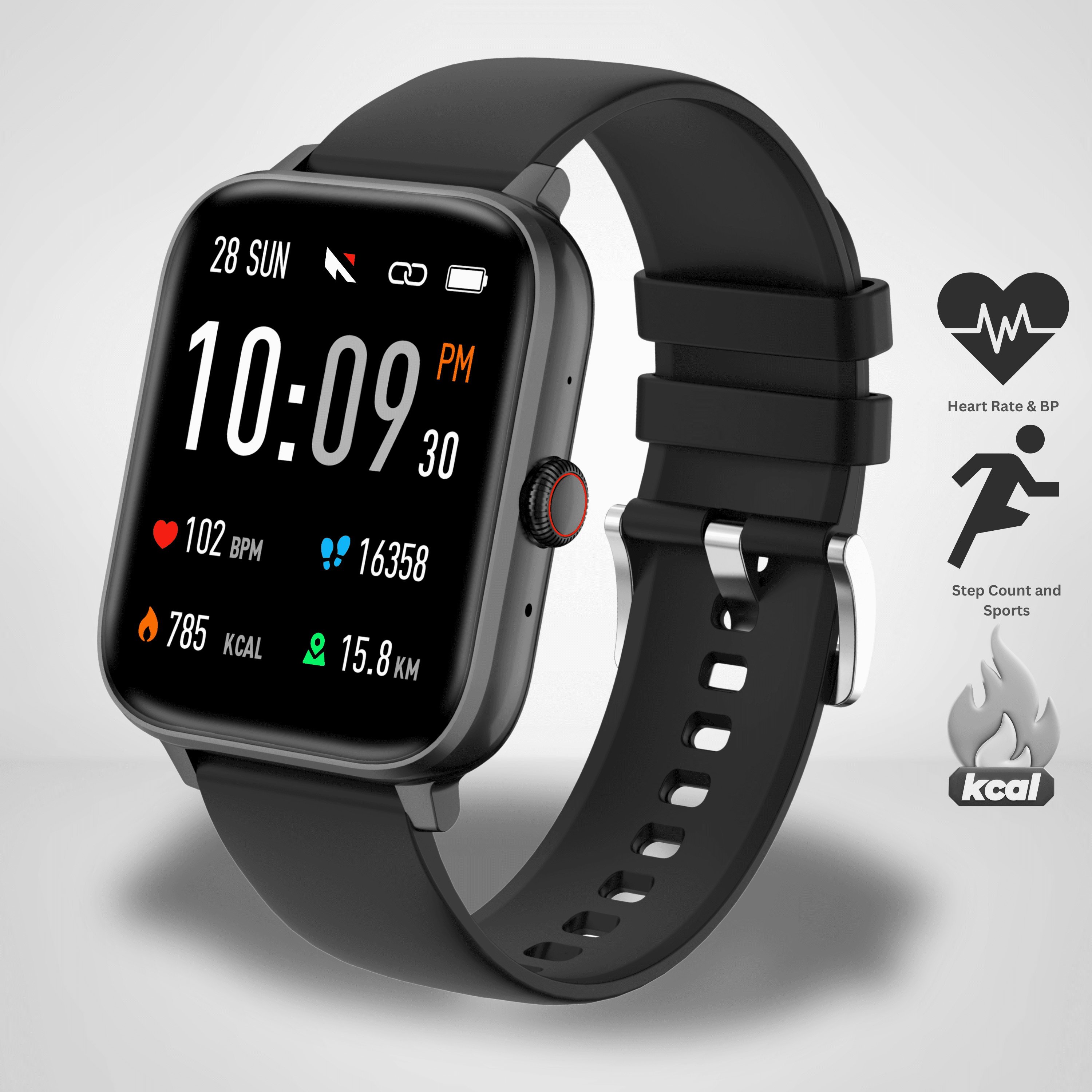 Nervfit Vibe 1.85" Display, BT Calls, Waterproof, HR/BP/Sleep tracking, 5Day Battery Smartwatch  (Midnight Black Strap, Free size)