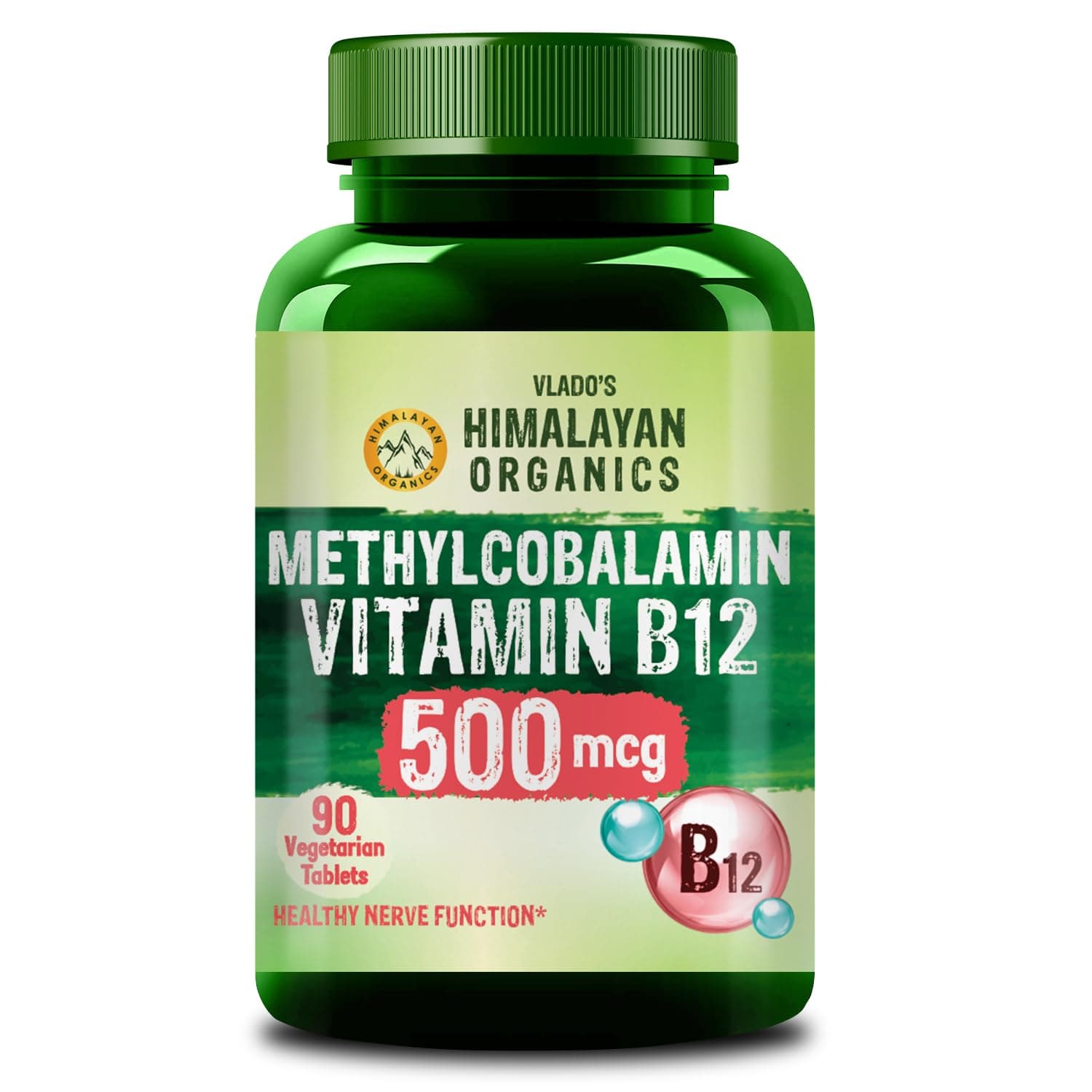 Vlado's Himalayan Organics Vitamin B12 Supplements - Methylcobalamin 500mcg I B12 Active form of Methylcobalamin I 100% RDA I For Memory, Brain, Heart & Nervous System Support I Maximum Absorption, Normal Energy Production & Immune system support I Vitamin B12 Tablets for Men & Women - 90 Veg Tablets