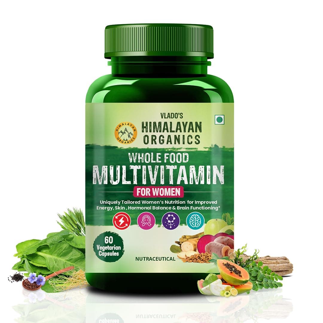Vlado's Himalayan Organics Whole Food Multivitamin For Women With Vitamin B1, B2, B3, B5, B6, B7, B9, B12, C, D, E, Calcium, Magnesium, Zinc | Smooth Digestion | Good For Brain & Bone Health | Boost Energy - 60 Veg Capsules