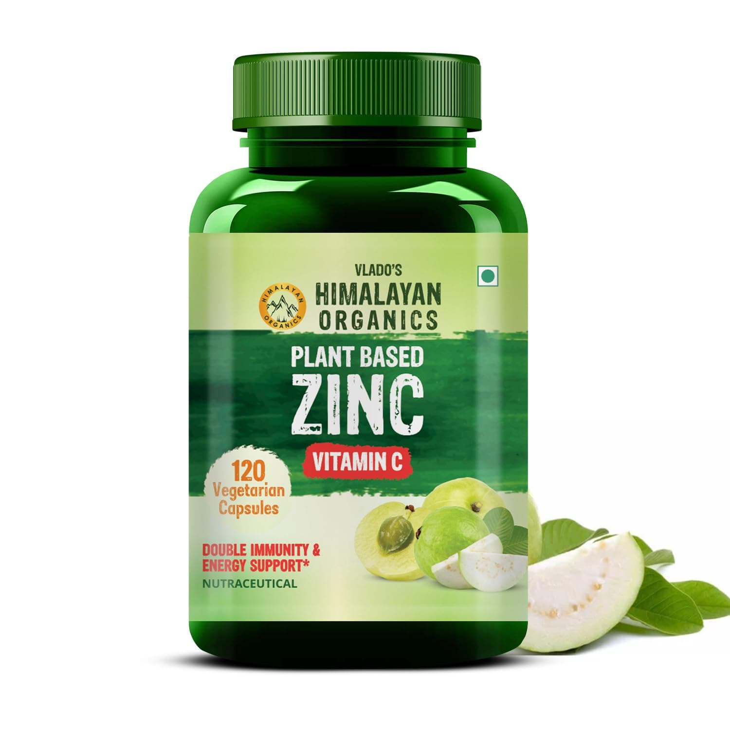 Vlado's Himalayan Organic Plant Based Zinc With Vitamin C Supplement | Digestive Health | Improve Iron Absorption | Double Antioxidant & Immune Support - 120 Veg Capsules