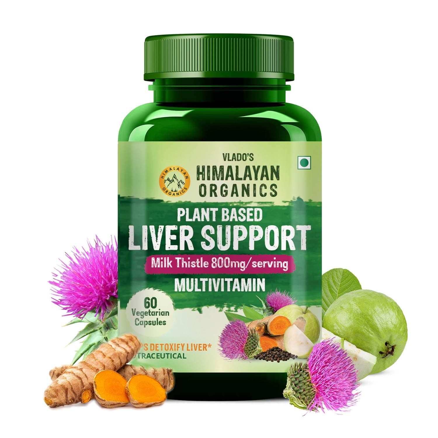 Vlado's Himalayan Organics Plant Based Liver Detox Supplement With Milk Thistle- 800mg (30:1) I  Good For Men & Women - 60 Veg Capsules