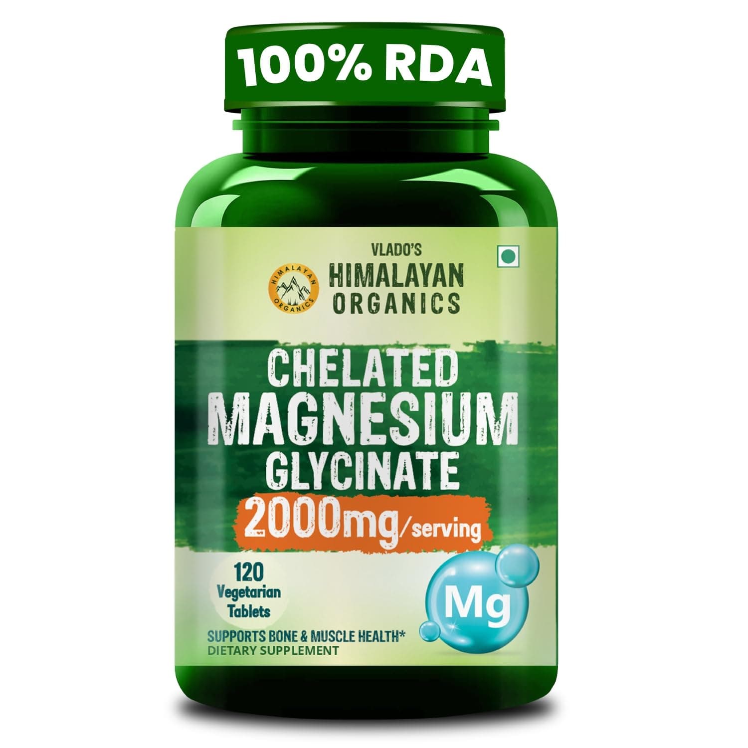 Vlado's Himalayan Organics Chelated Magnesium Glycinate Supplement 2000mg Per Serving | Magnesium Supplement I High Absorption I Clinically Proven I Support in Muscle, Cramps, Recovery, & Nerve Relaxation, Better Sleep Quality for Men & Women - 120 Veg Tablets
