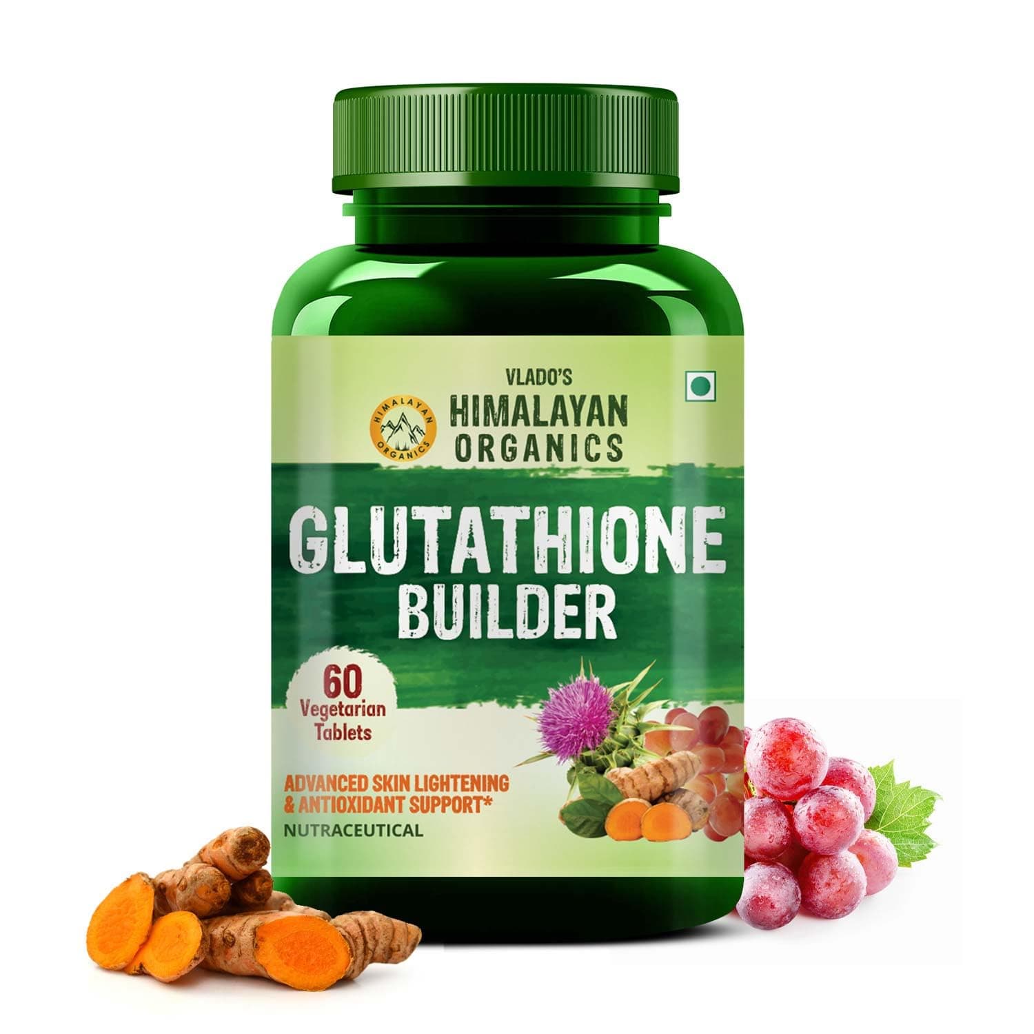 Vlado’s Himalayan Organics Glutathione Builder With Vitamin C,E,B6 & Curcumin Alpha Lipoic Acid, Antioxidant Support for Anti-Ageing ,Youthful & Brightening Skin | Good For Men And Women - 60 Veg Tablets