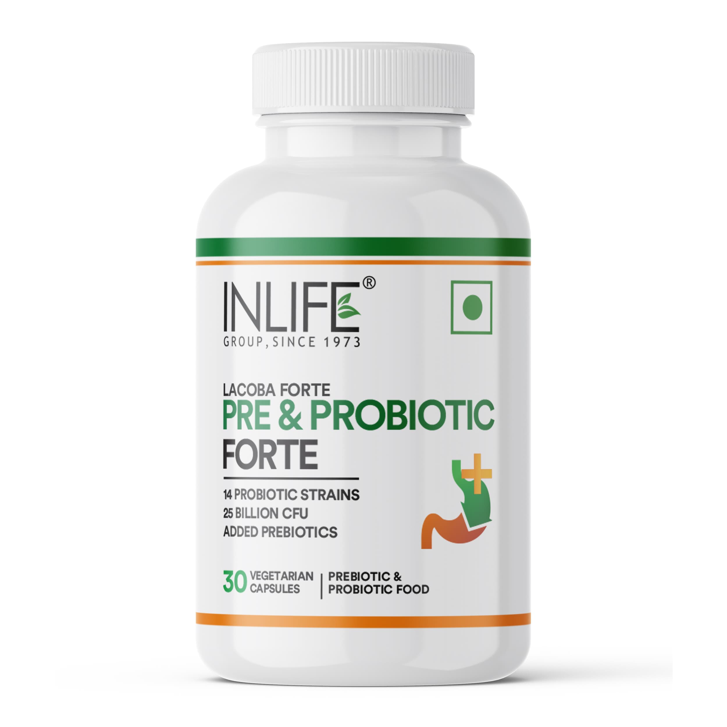 INLIFE Prebiotic and Probiotics Forte Supplement for Men & Women 25 billion CFU with 14 Strains | Digestion Gut & Immunity Health Supplement - 30 Vegetarian Capsules