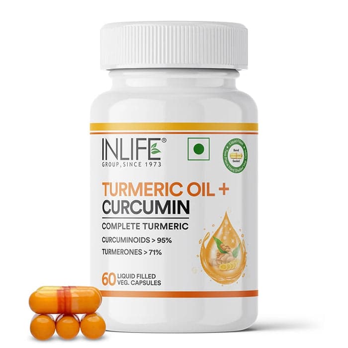 INLIFE Curcumin Capsules with Turmeric Oil | 71% Turmerones & 95% Curcuminoids | Supercritical CO₂ Extracted Oil Supplement | Immune Support & Joint Health – 60 Liquid Filled Vegetarian Capsules