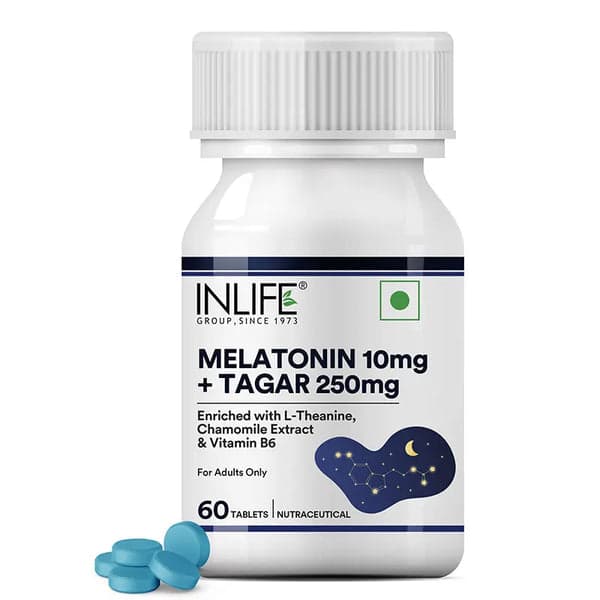 INLIFE Melatonin 10mg with Tagar 250mg | 60 Tablets | Enhanced with Vitamin B6 & Chamomile Extract | May Support Restful Sleep, Relaxation | Non-Habit Forming | Supports Eye Health