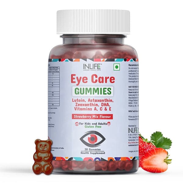 INLIFE Eye Care Gummies for Kids and Adults | Lutein and Zeaxanthin Supplement with Omega 3 Algal DHA, Astaxanthin, Vitamin A, C & E to Support Eye Health (30 Count)